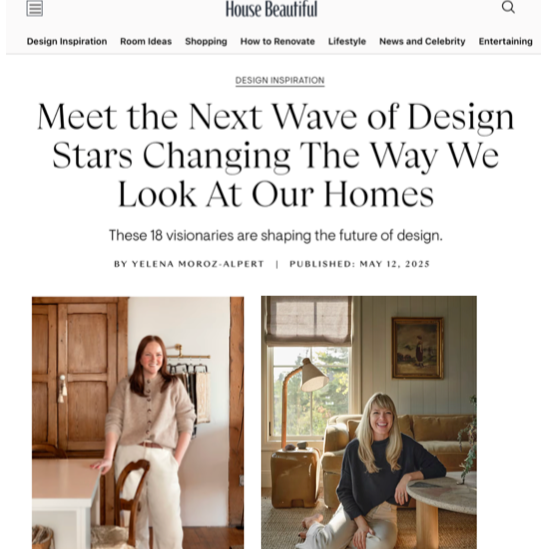 Screenshot of an article titled 'Meet the Next Wave of Design Stars Changing The Way We Look At Our Homes' with two images of women in home interiors.