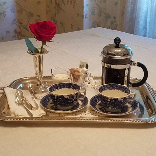 A civilized wake-up call with Garden Wall Inn signature-blend French press coffee or an excellent selection of teas.