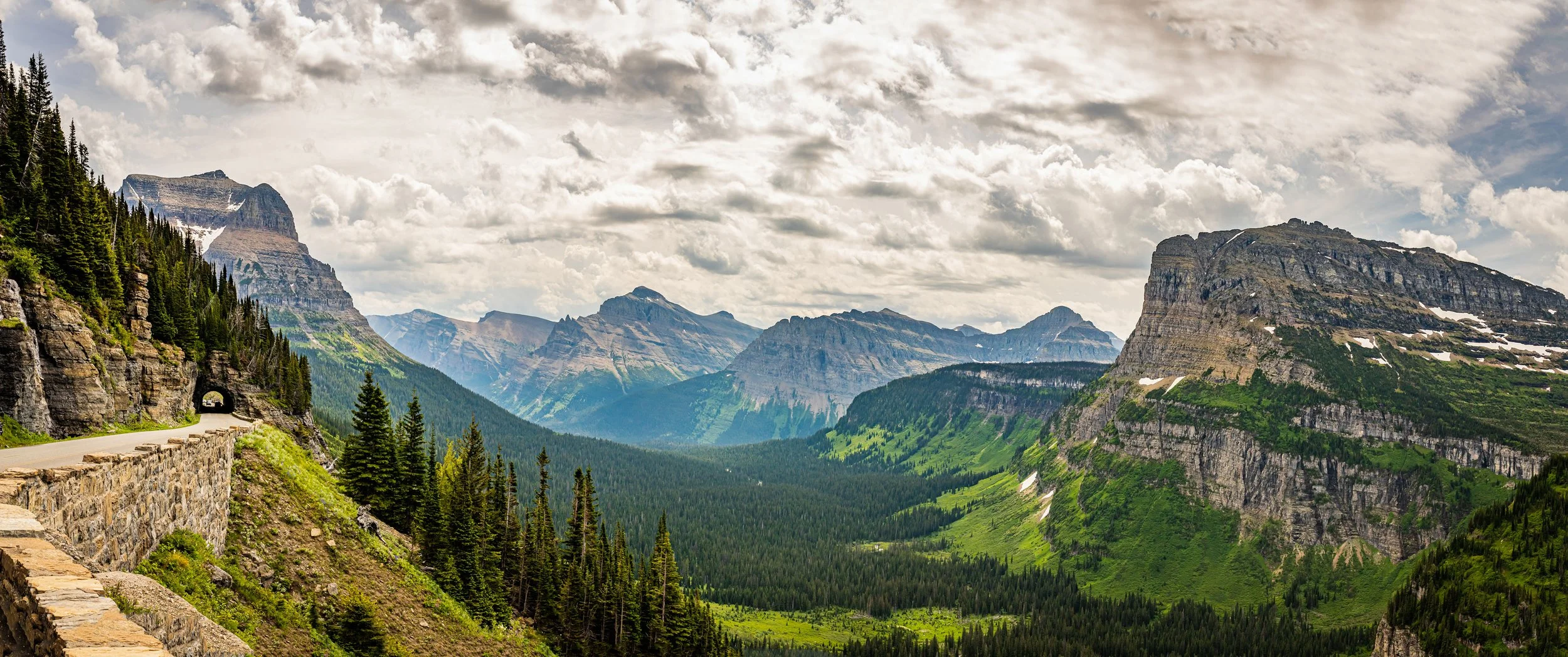 Sweeping glacial valley vistas from the Going-to-the-Sun road in Glacier National Park.