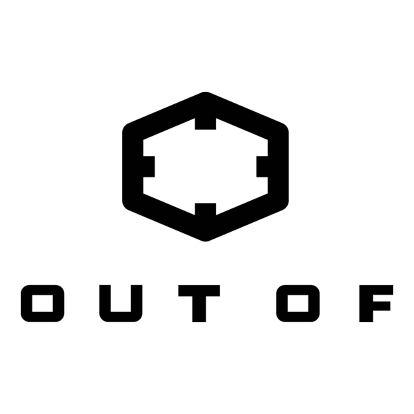 Logo noir avec un symbole hexagonal au centre et le texte "OUT OF" en dessous.