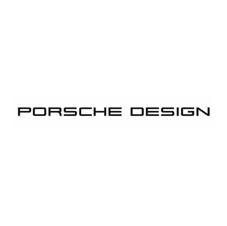 Logo écrit 'Porsche Design' en noir sur fond blanc.