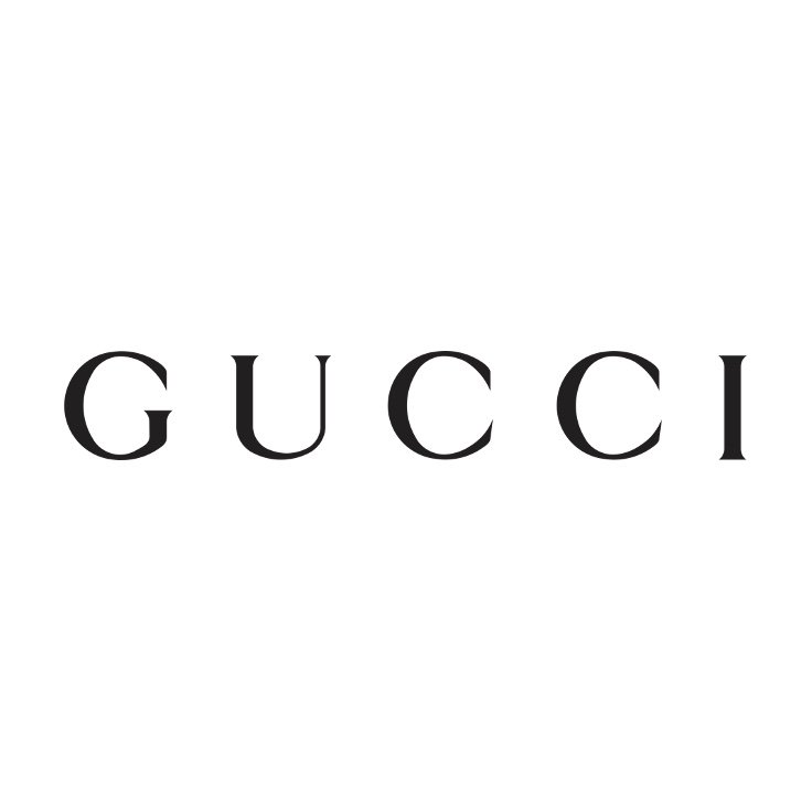 Logo de Gucci sur fond blanc.