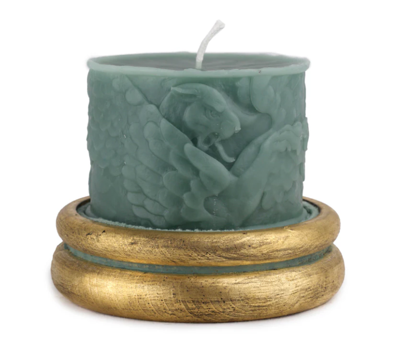 Griffin Hand Poured Candle with Brass Stand - Green