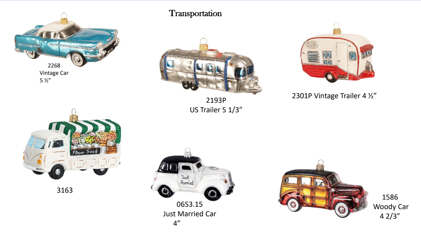 Transportation - Glass Holiday ornaments