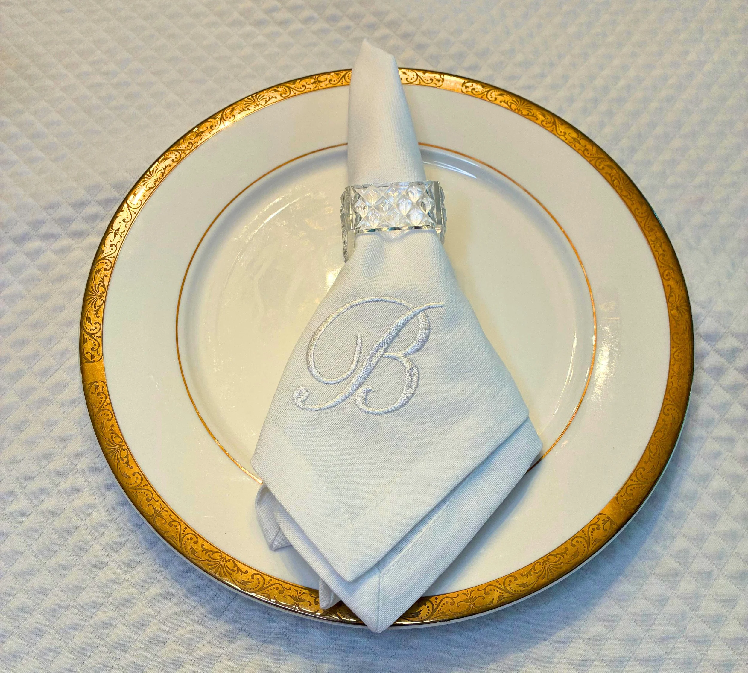 Embroidered Initial Hemstitch Napkins