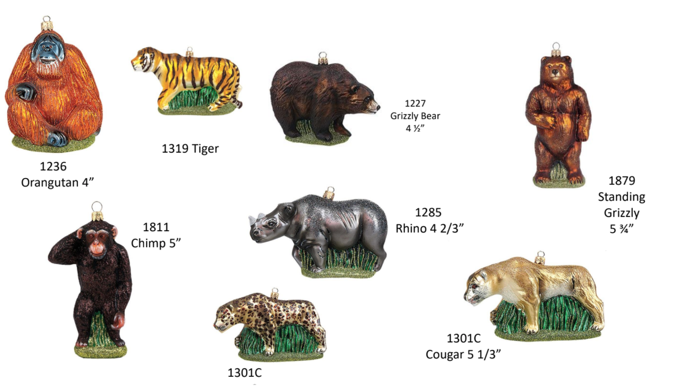 Animals - Glass Holiday Ornaments