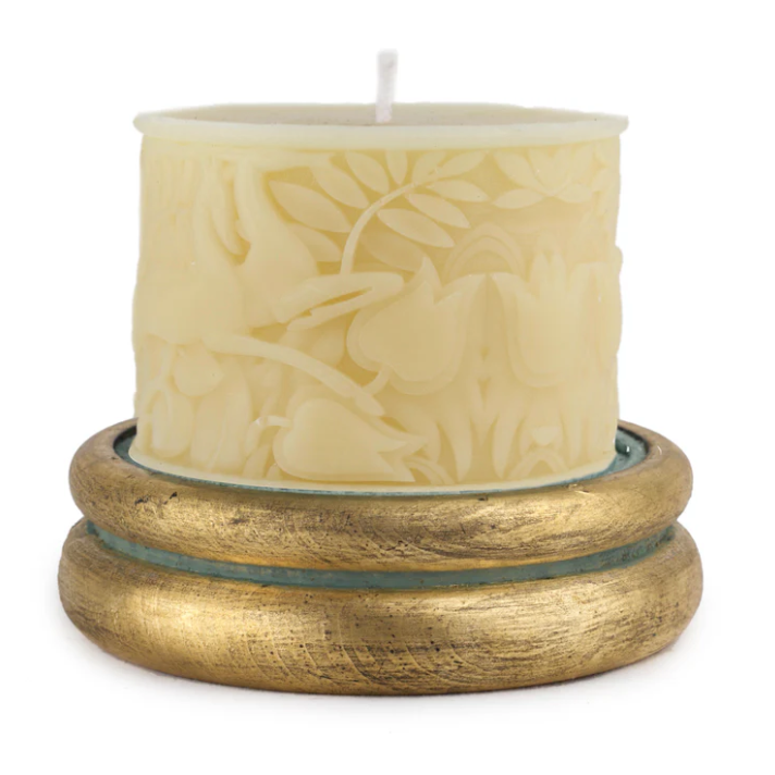 Gazelle Hand Poured Candle with Brass Stand - Cream