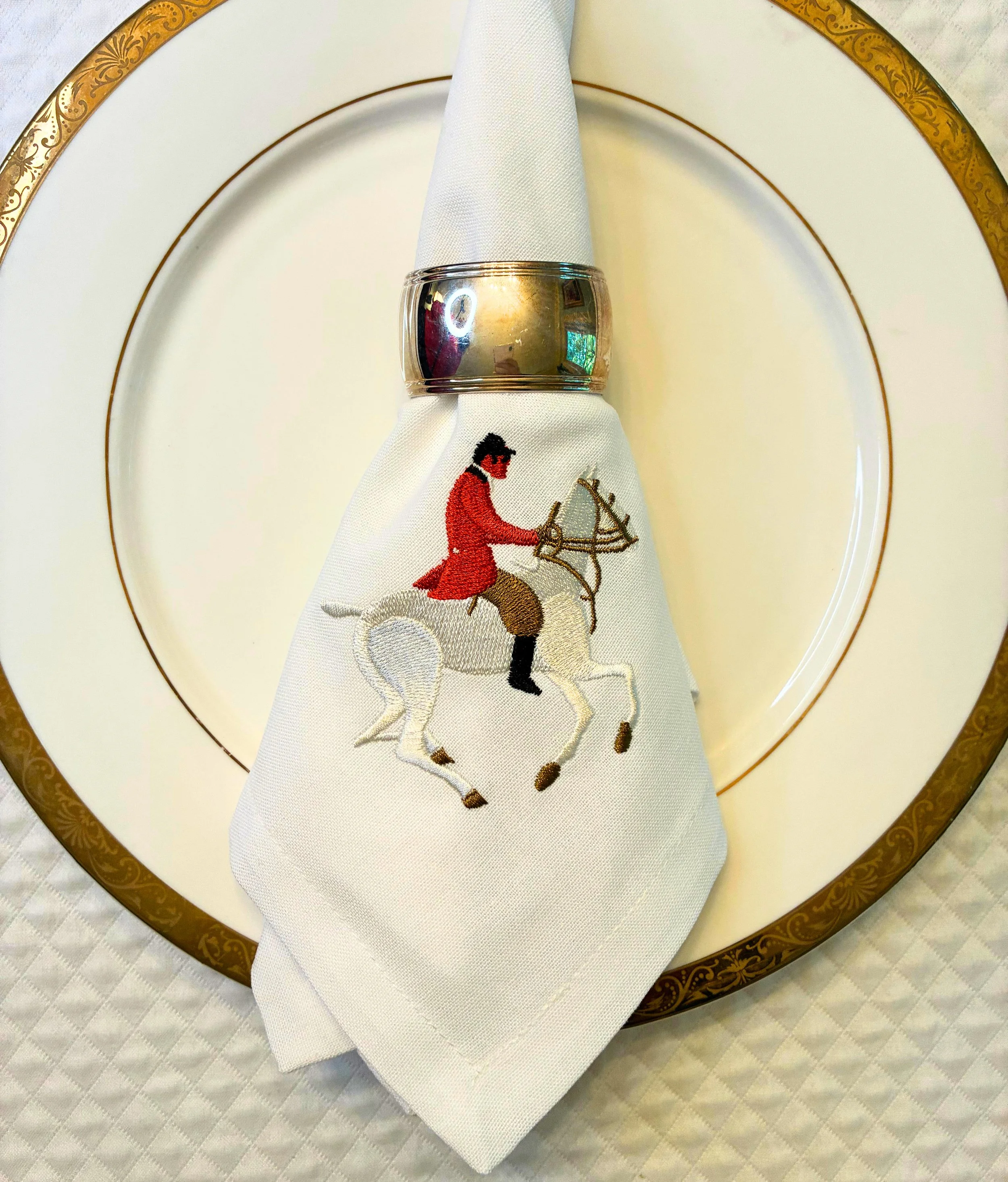 Horse Jumper Embroidered Linen and Cotton Dinner Napkin