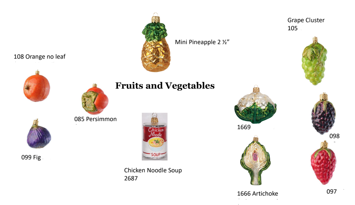 Fruits and Vegetables 1 - Glass Holiday ornaments 