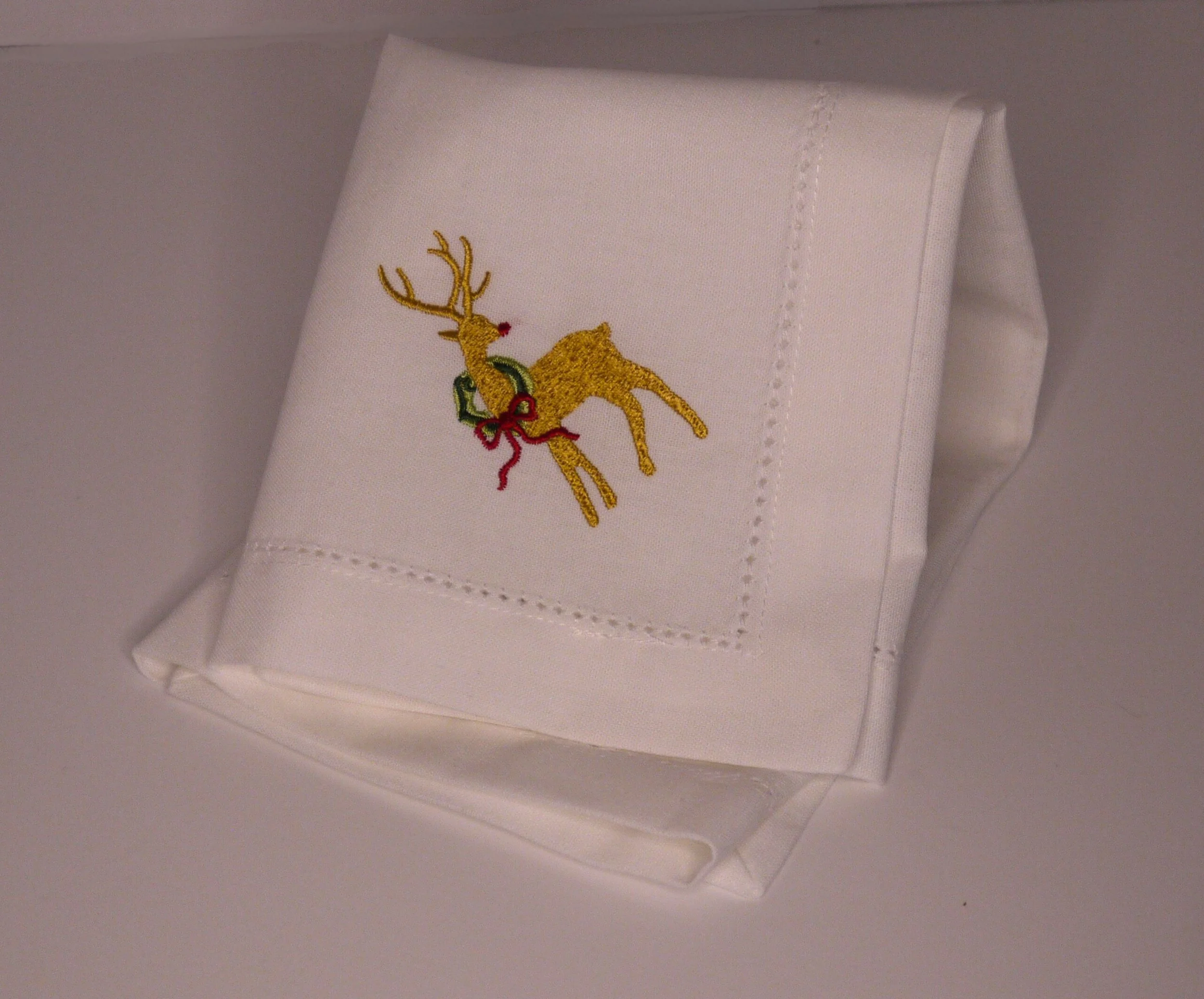 Raindeer Embroidered Linen Napkin
