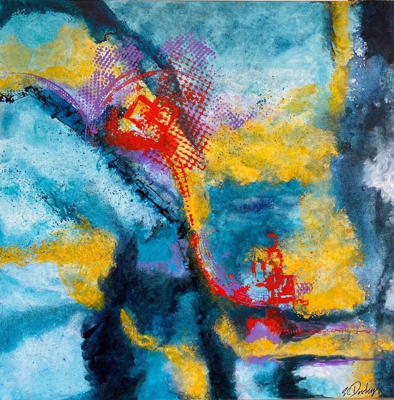 Sandra Dovberg, Color Play #4, Acrylic on Canvas, 24x24x1.5, Painted sides no need for frame, $750.00, Email: sdovberg@gmail.com