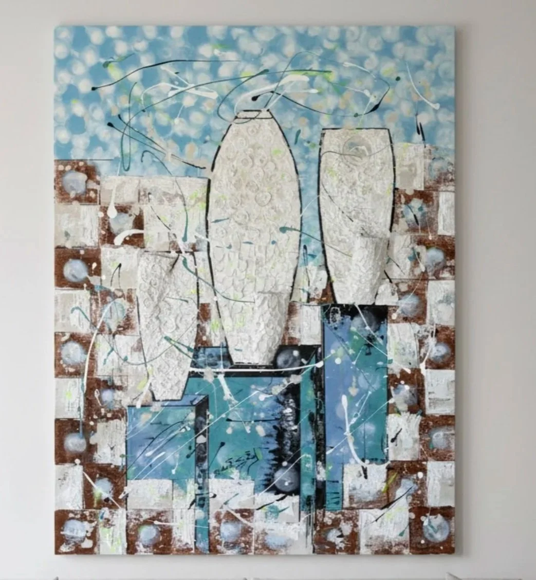 Sabri Said, "Vases" abstract painting on Canvas 36x48, acrylic and spackling paste; Email: shmsaid@yahoo.com