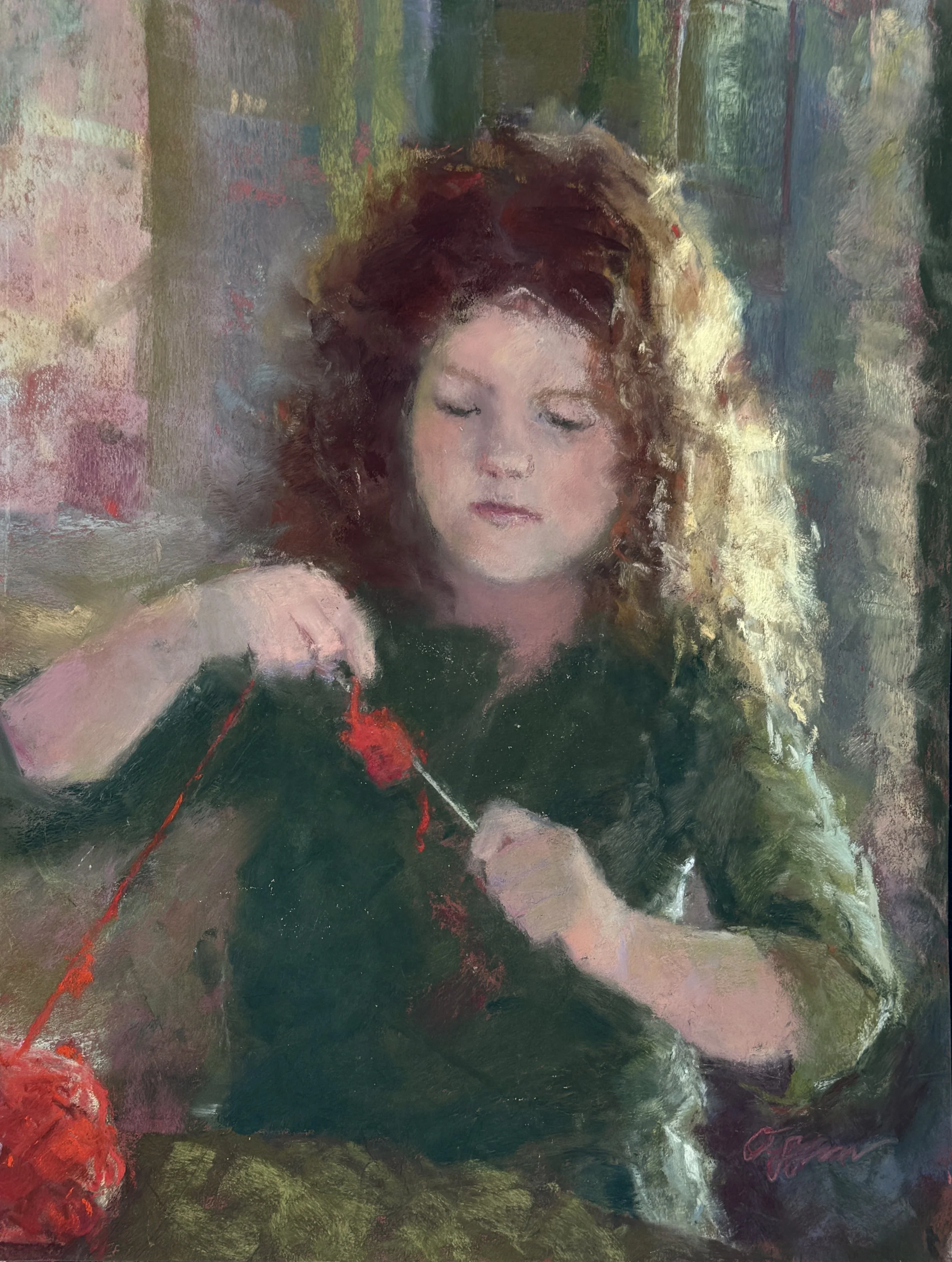 Ronnie Offen; The Young Knitter; 16x12, Pastel, $800, Framed Email: ronnieoart@aol.com