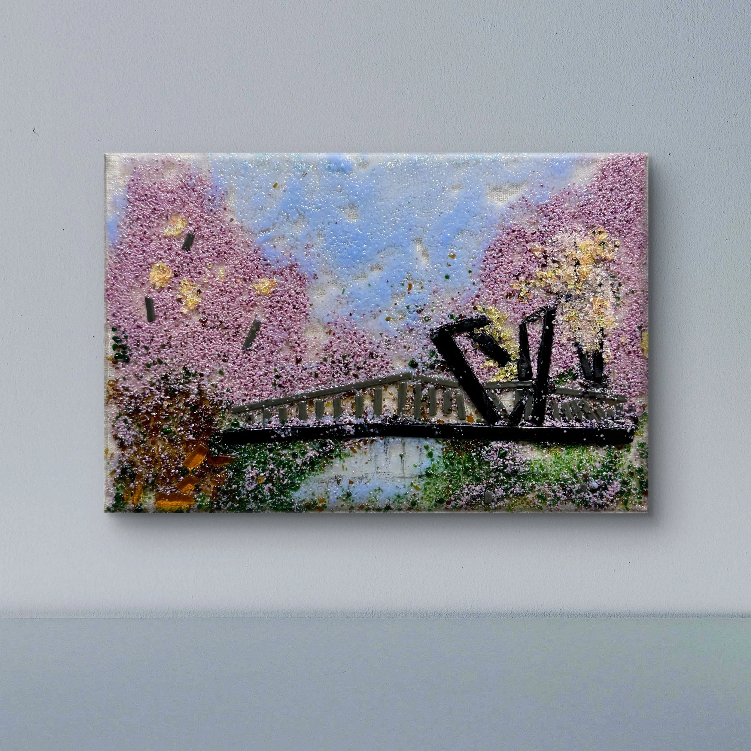  Laura Ramirez-Drain, "Blossoms Under a Van Gogh Bridge", Fusion Glass