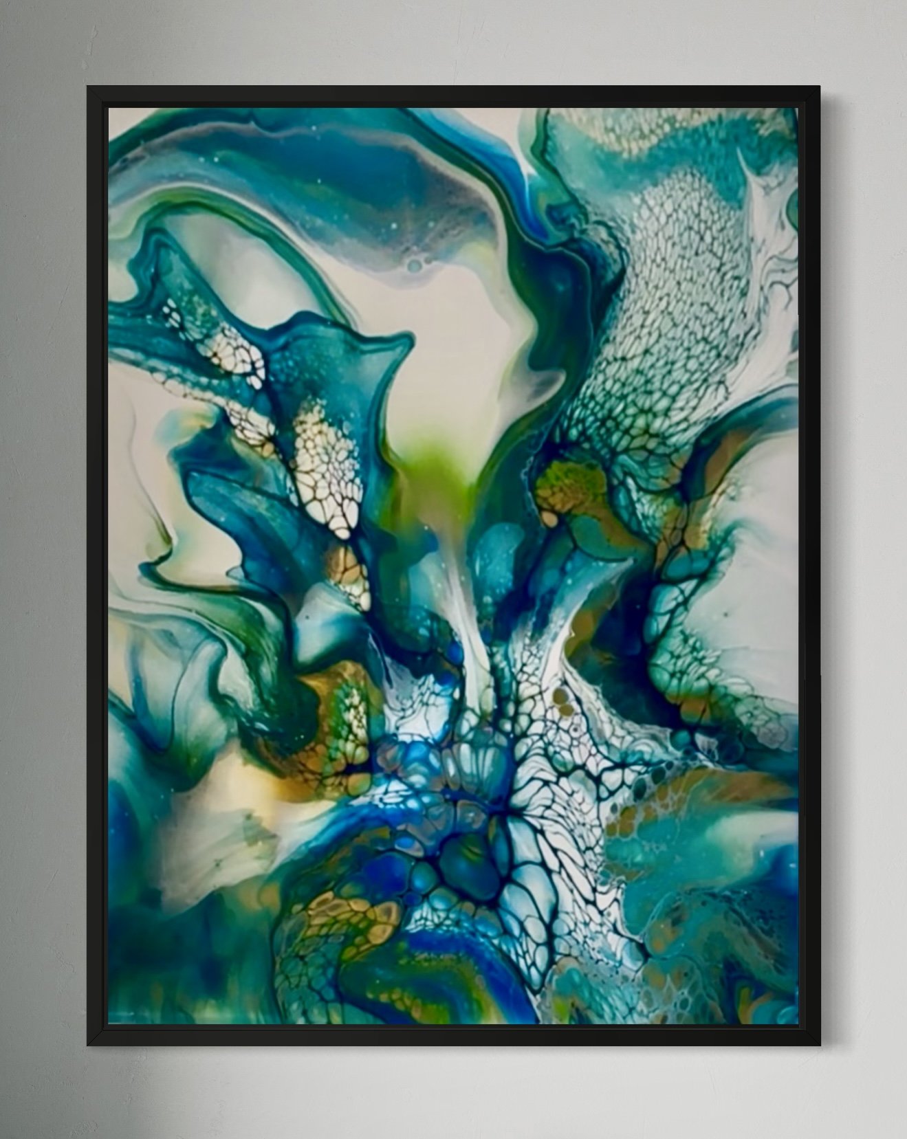 Karen Durishin, Seaweed, Framed 18x24, Acrylics on canvas; $650.00 Email: waterfallacrylics@gmail.com