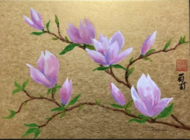 Lilya Greyson; Magnificent Magnolias; Watercolor on Shikishi Board; 16x20; $500.00; Email: lilya.greyson@gmail.com