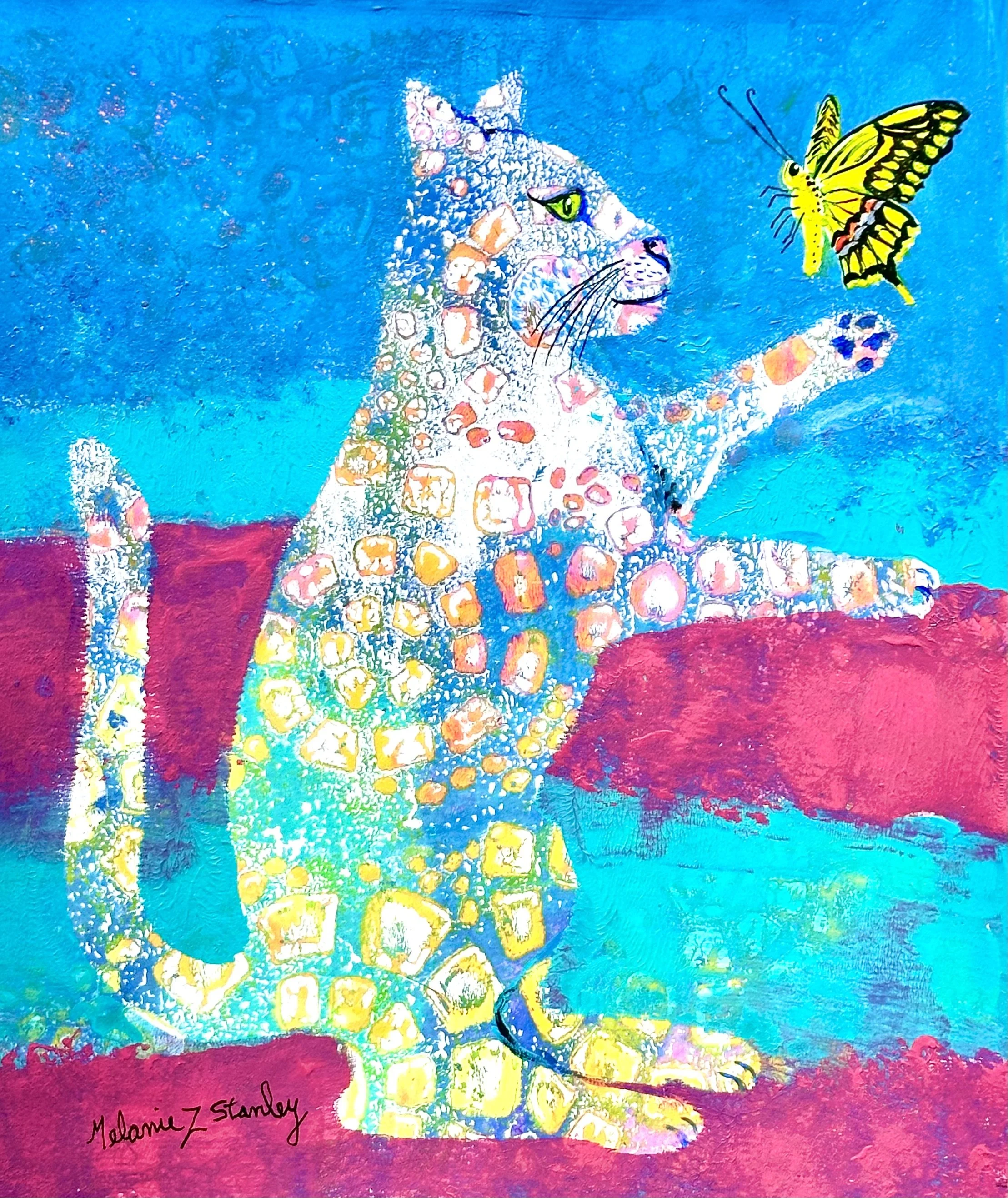 Melanie Stanley; Playful; Mixed Media Gel Print, 8X10 matted to 11X14; unframed; $150.00; Email:  ridingfree2@gmail.com

