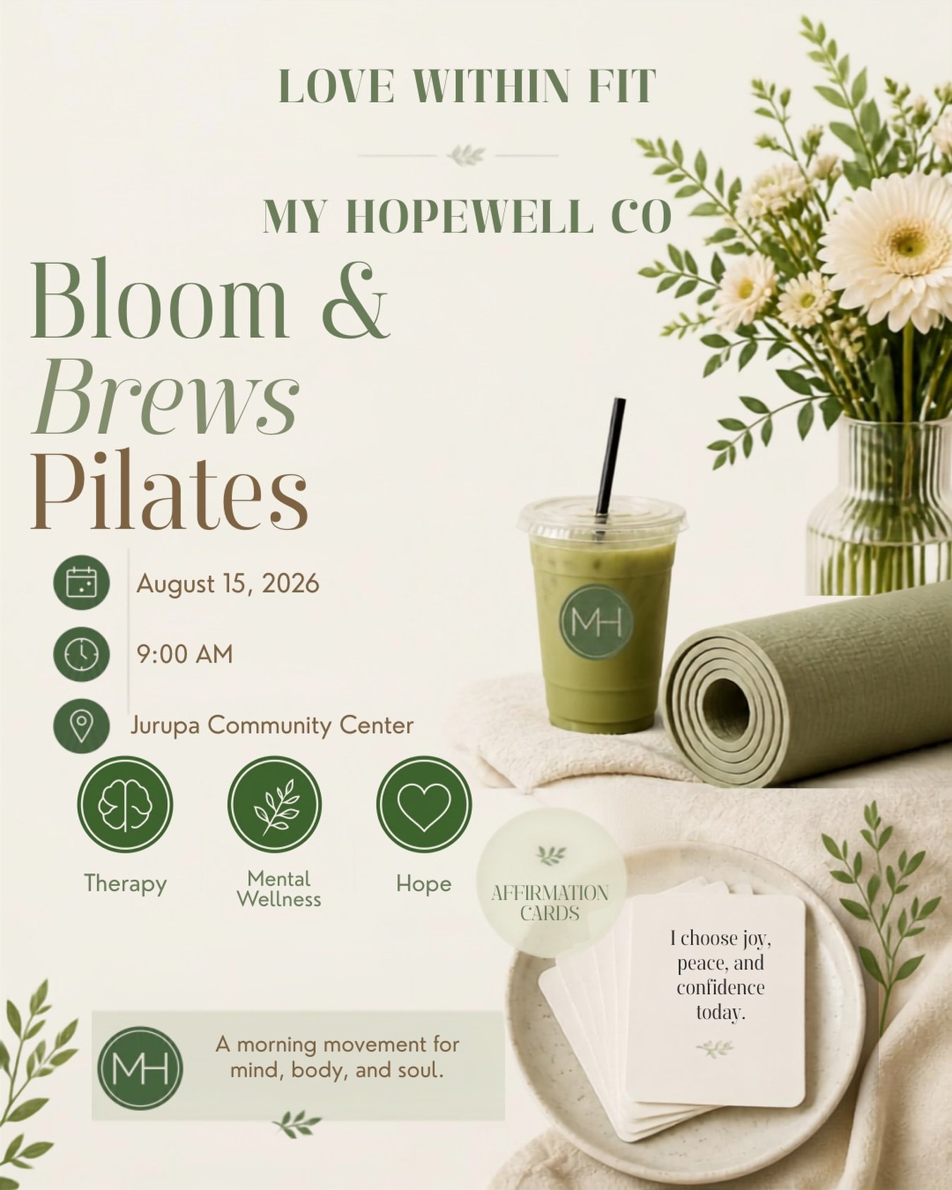 We are excited to be part of Bloom &amp; Brews Pilates, a wellness event hosted by @LoveWithinFit that brings the community together through movement, connection, and self-care.

Visit our My Hopewell Co. Booth to explore our uplifting Affirmation Ca
