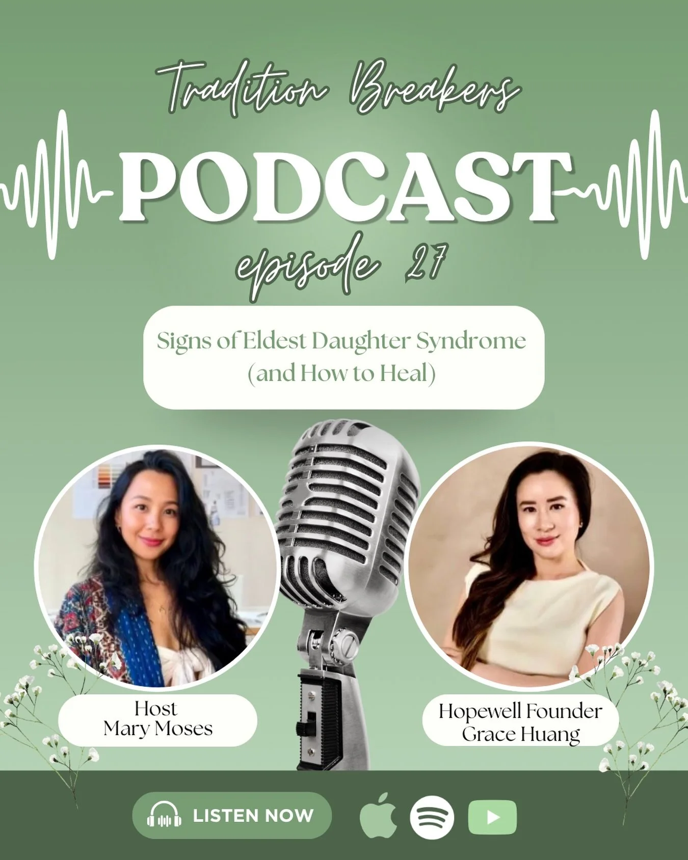 Grateful to be a guest on the @traditionbreakers podcast with host Mary Moses! 💕

We had a heartfelt conversation about the unique challenges that often comes with being an eldest daughter and the impact of cultural expectations, family roles, and g