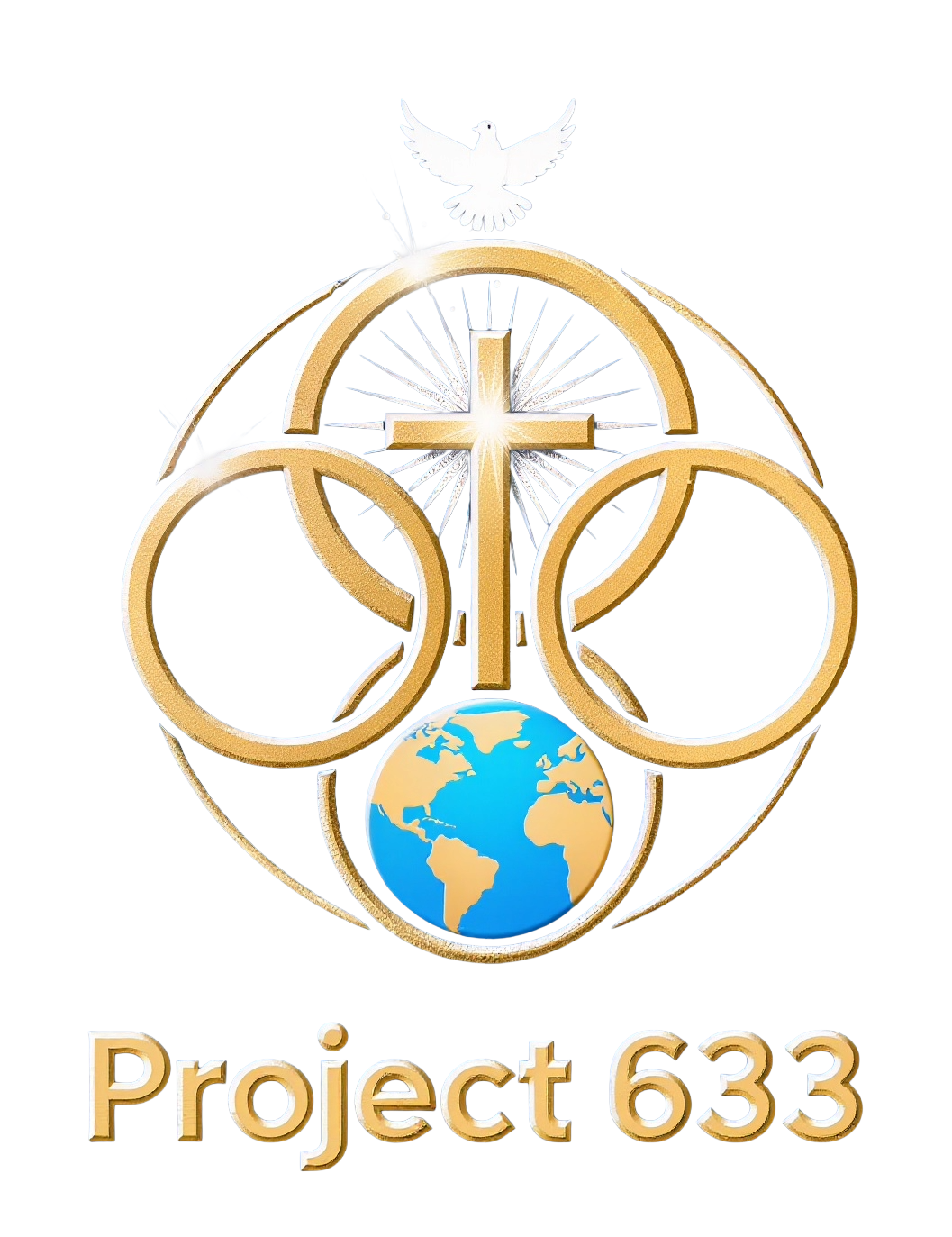 A logo with a globe at the bottom, a cross, a dove, and interlocking circles, with the text 'Project 63.3' below.