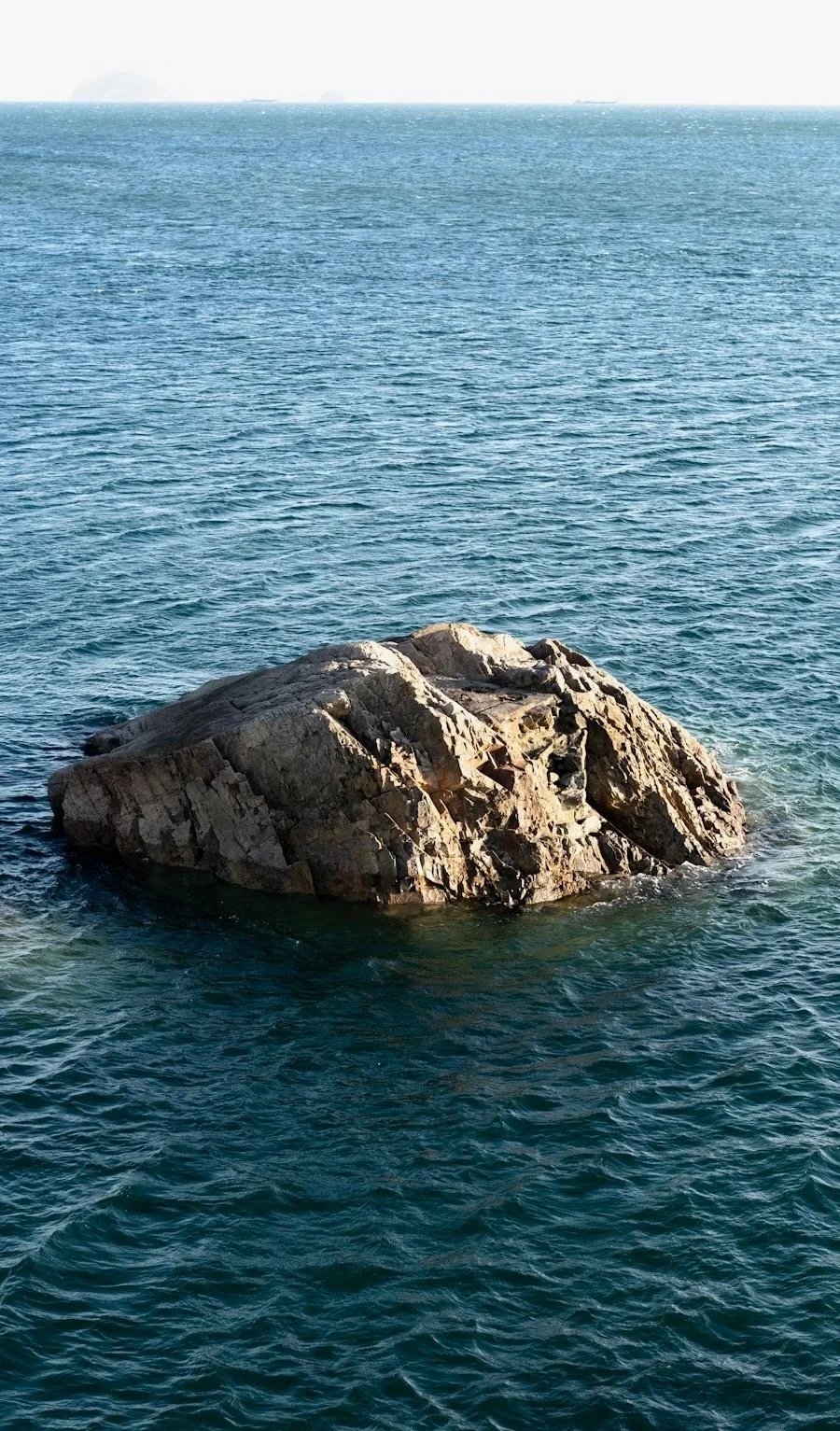 Individual: Small stone in shallow water, sand rippling around it.