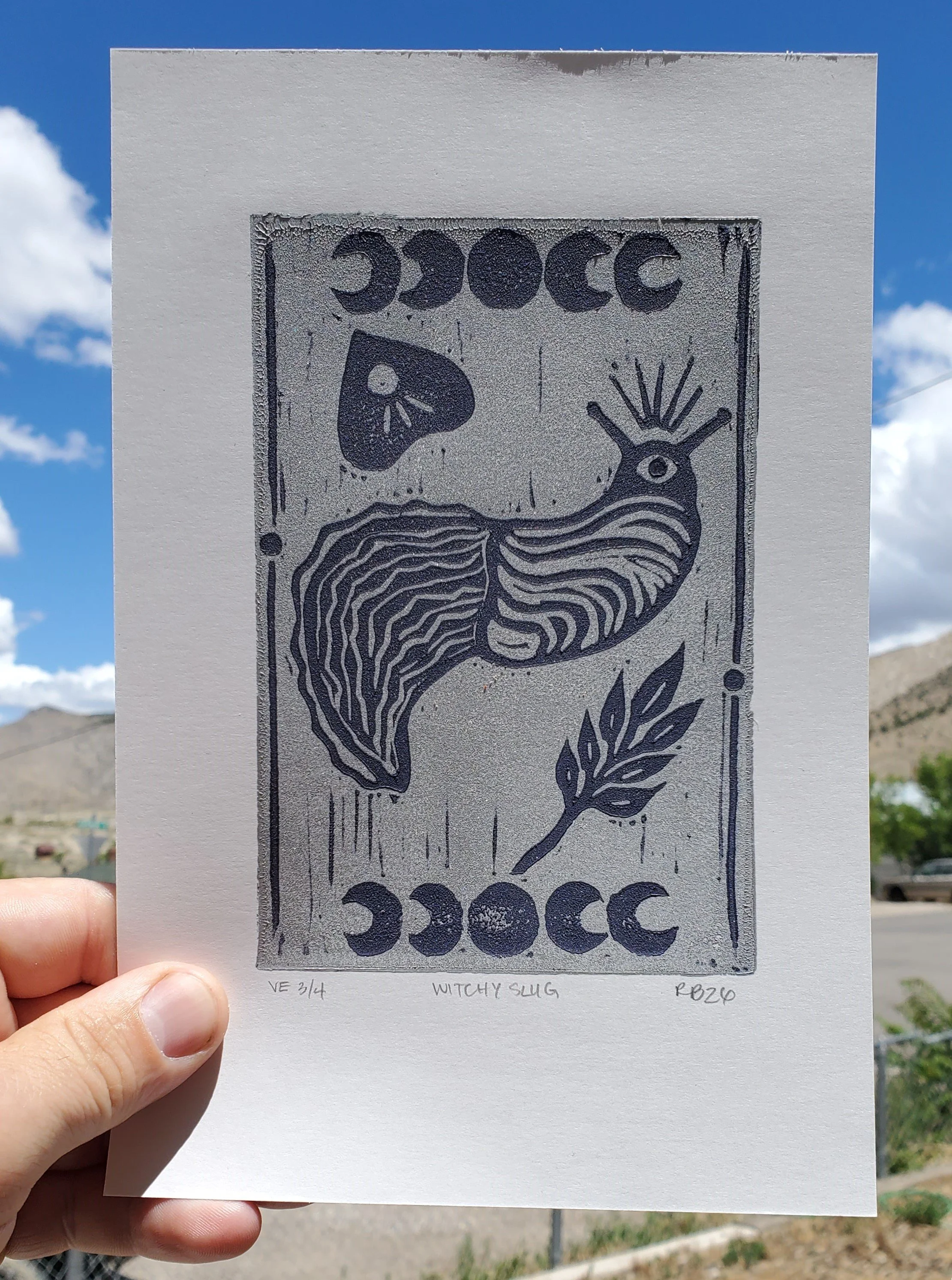 Witchy Slug Block Print