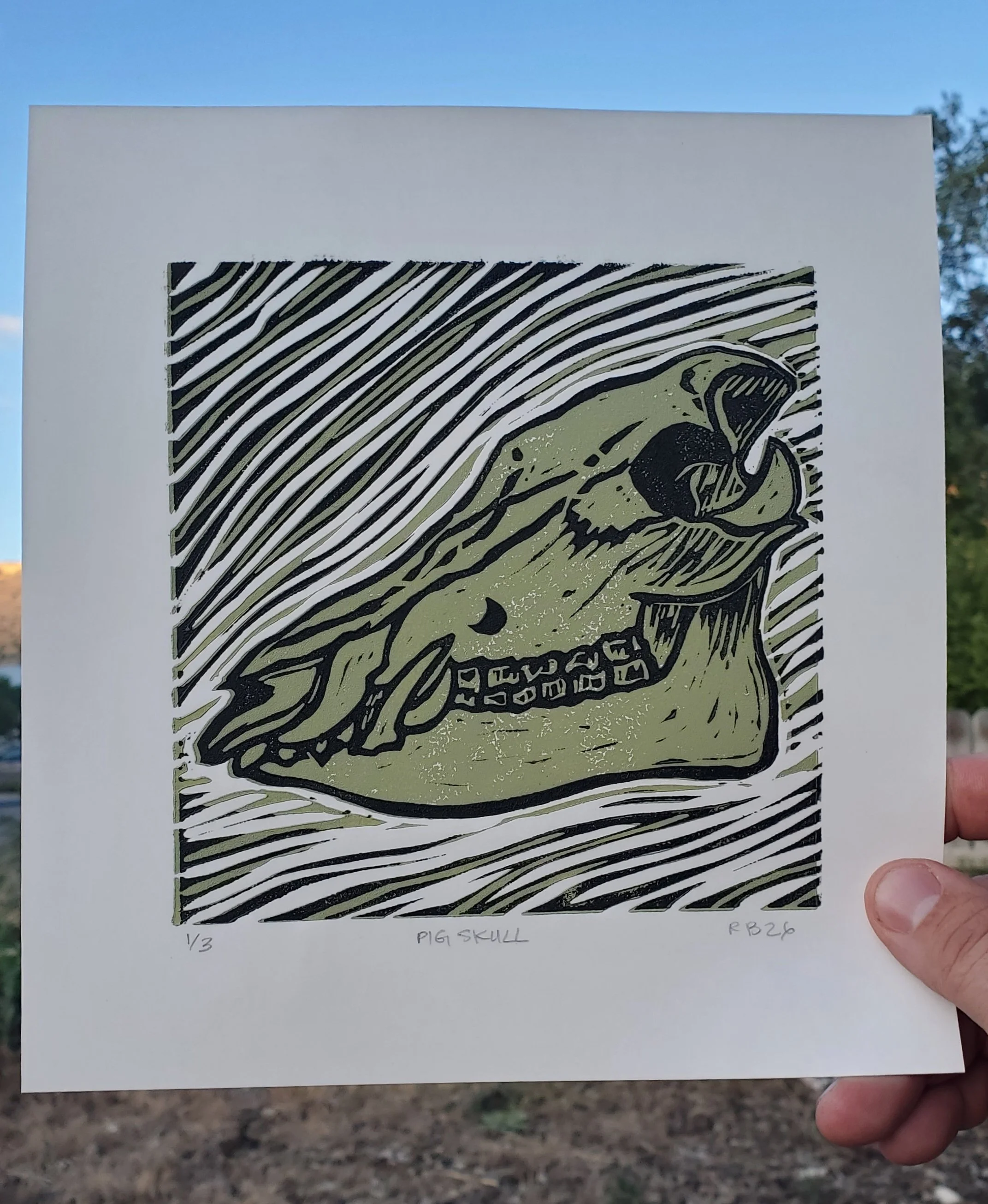 Pig Skull Block Print