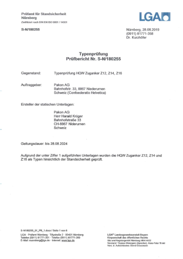 Typenprüfung HQW Zuganker