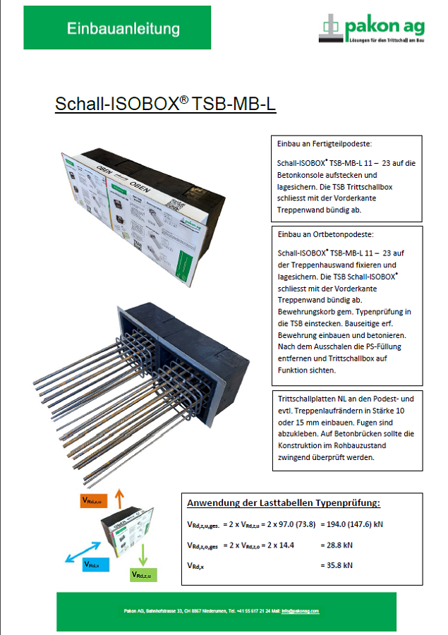 Einbauanleitungen Schall- Isobox® TSB MB-L 