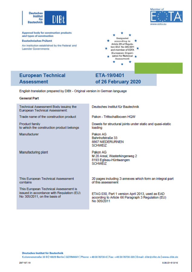 ETA-19/0401 english Sound insulation Box Schall-Isodorn HQW® 