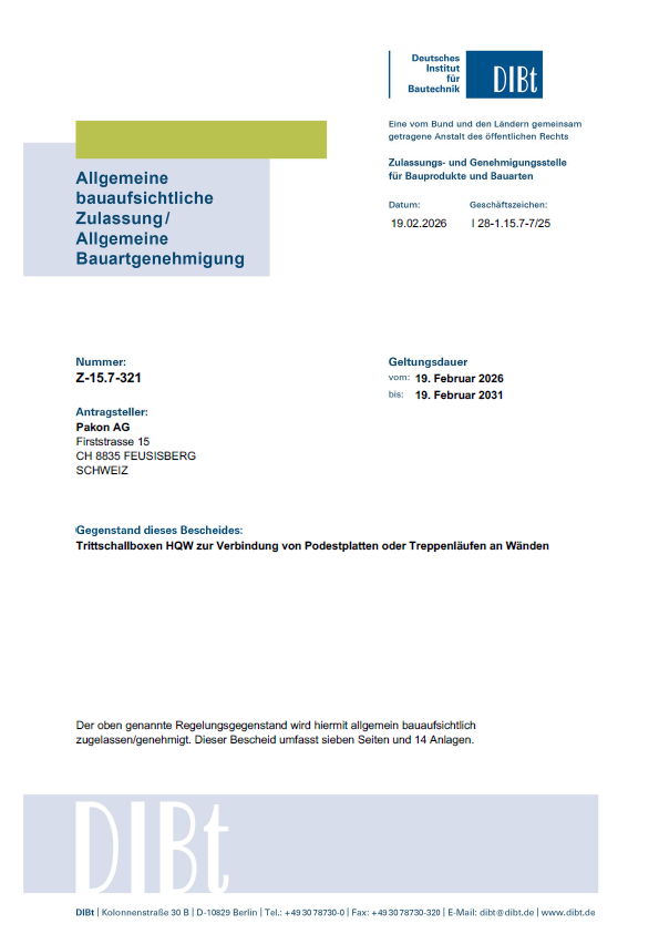 Verlängerung Bauaufsichtliche Zulassung DiBt Z-15.7.321 bis 19.02.2031