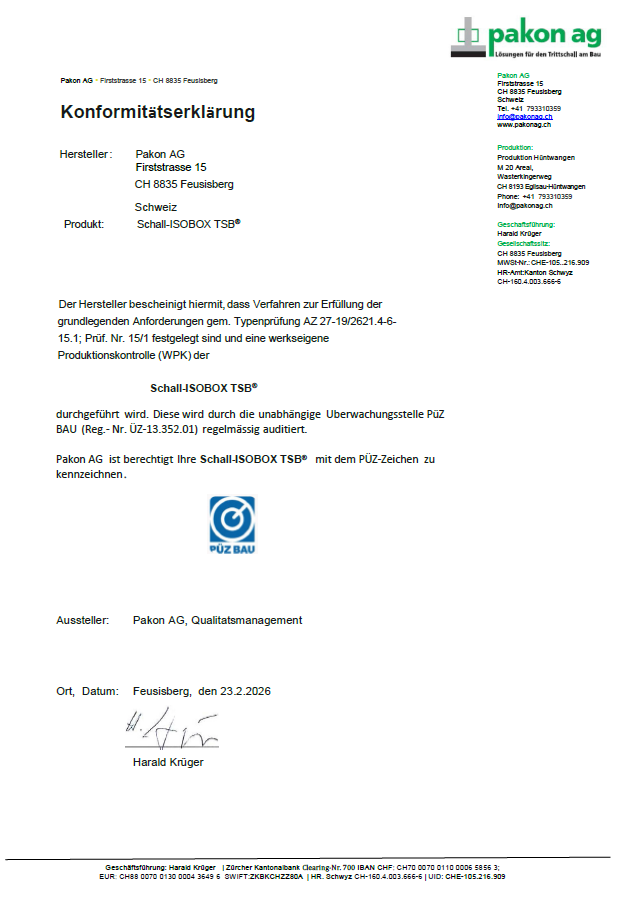 Konformitätserklärung Schall-Isobox TSB® 