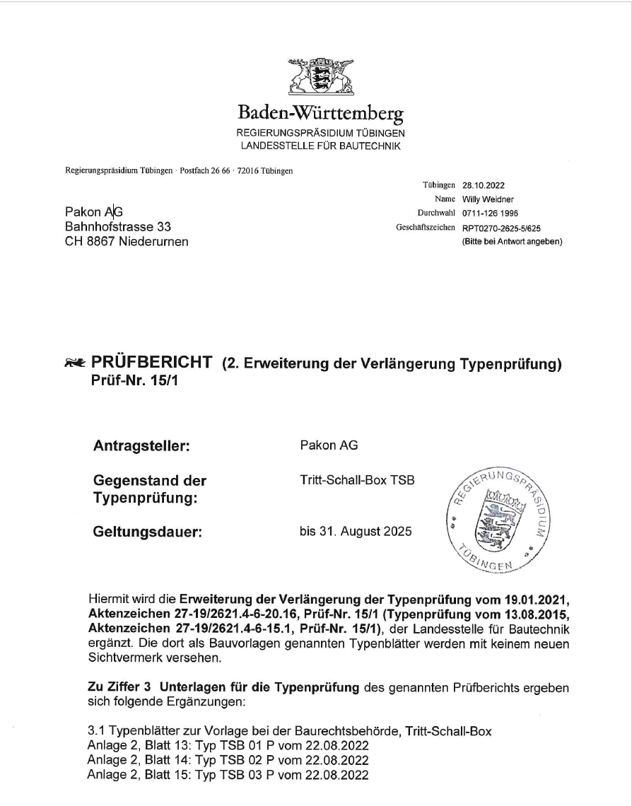 Erweiterung Typenprüfung TSB 01-03