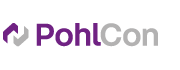 Das Logo von PohlCon mit schwarzem Hintergrund und weißem, lila und grauem Text.