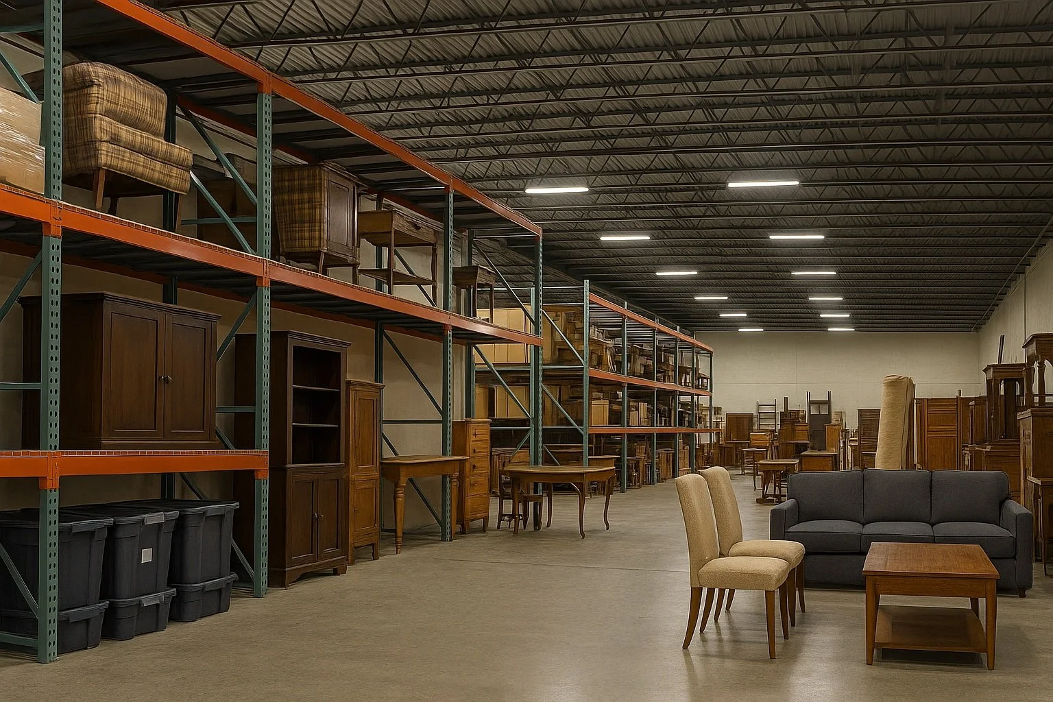 Large Warehouse filled with furniture on shelves