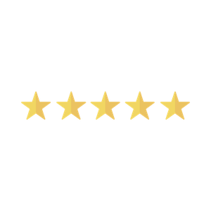 Five gold stars arranged in a row with a black background.