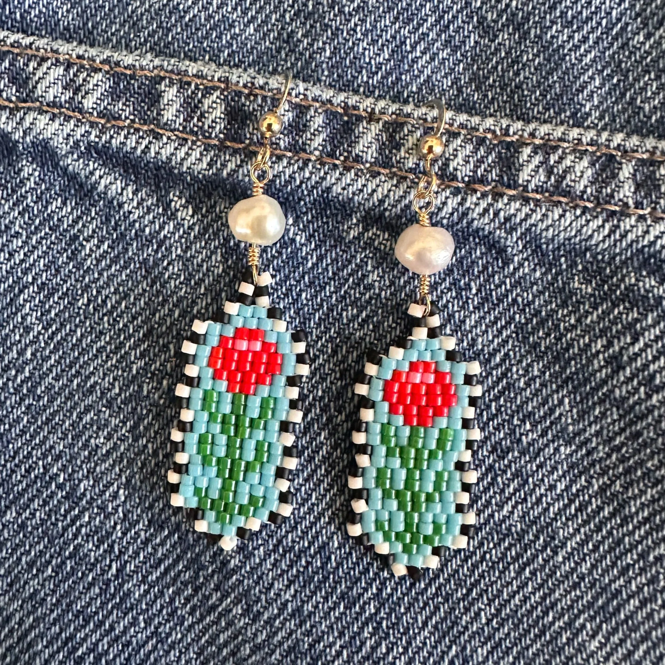 Poppy Garden Beaded Earrings with Pearls