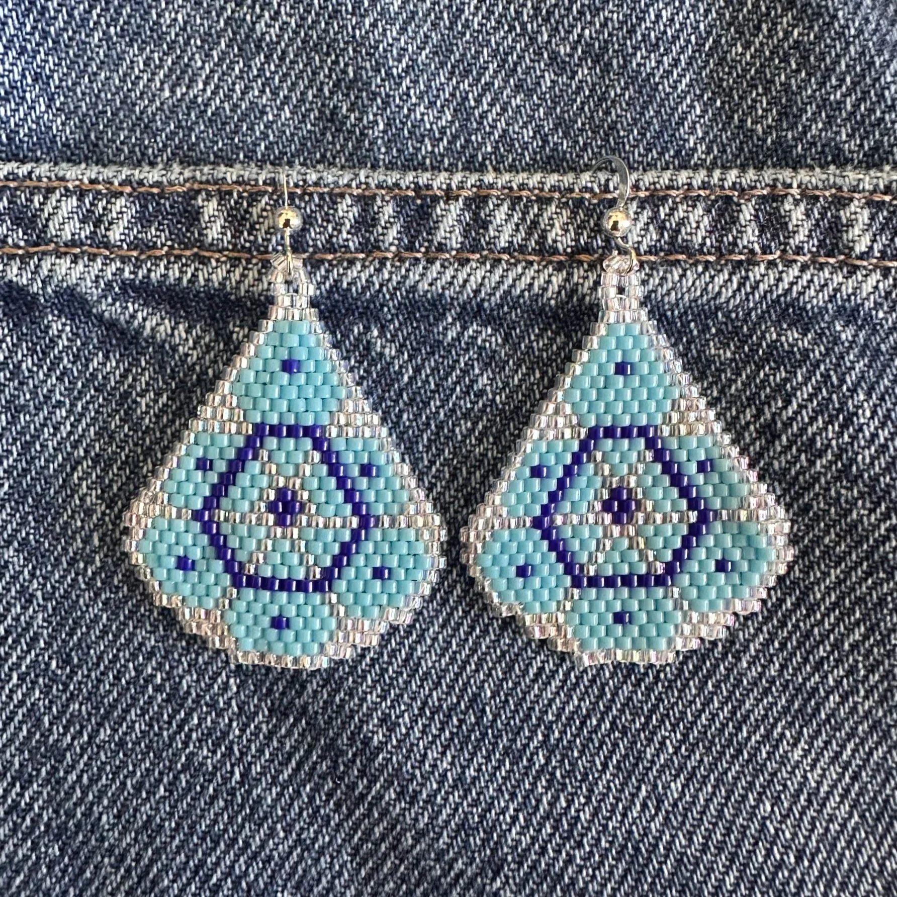 Blue Aster Beaded Earrings