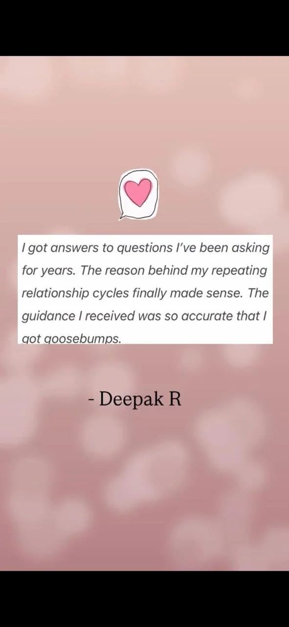 A quote by Deepak R on a soft pink background with blurry circles and a small speech bubble with a pink heart inside.