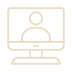 Icon of a person on a computer monitor, representing a virtual meeting or online communication.