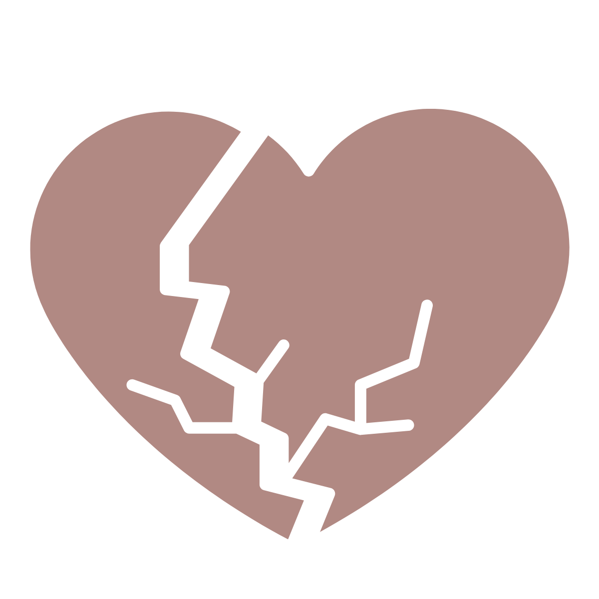 A broken brown heart with jagged cracks.