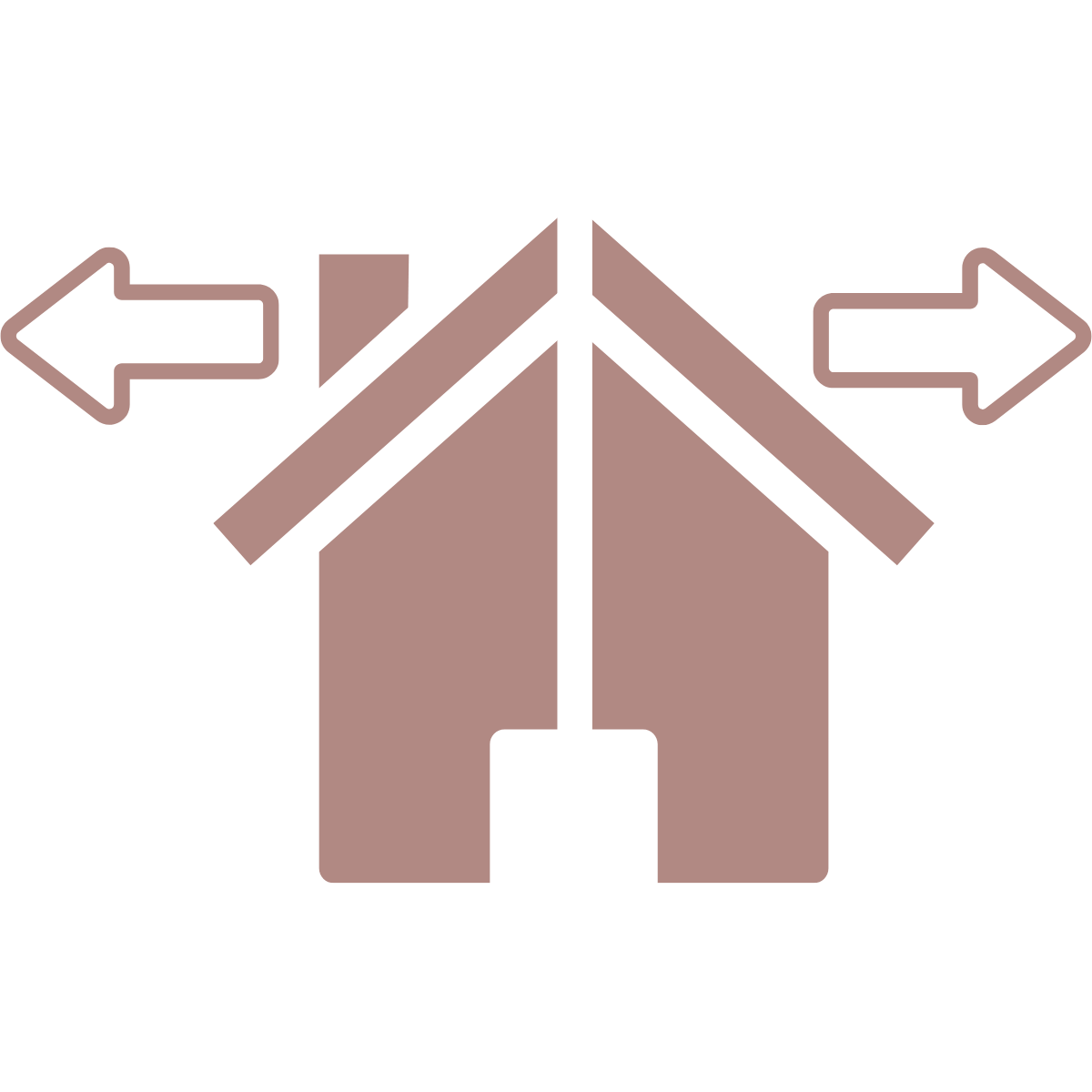 House with arrows pointing left and right indicating options for splitting or dividing the house.