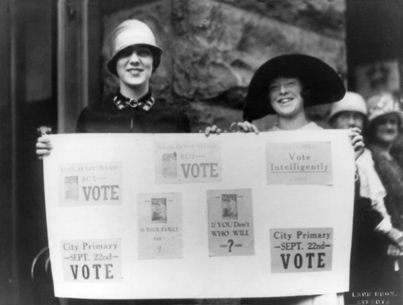 Sophia Horne and Elizabeth Hunnicutt getting out the vote in Atlanta, GA, 1926.