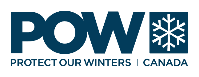 Logo with the text "POW" and a snowflake symbol, along with the slogan "Protect Our Winters | Canada".