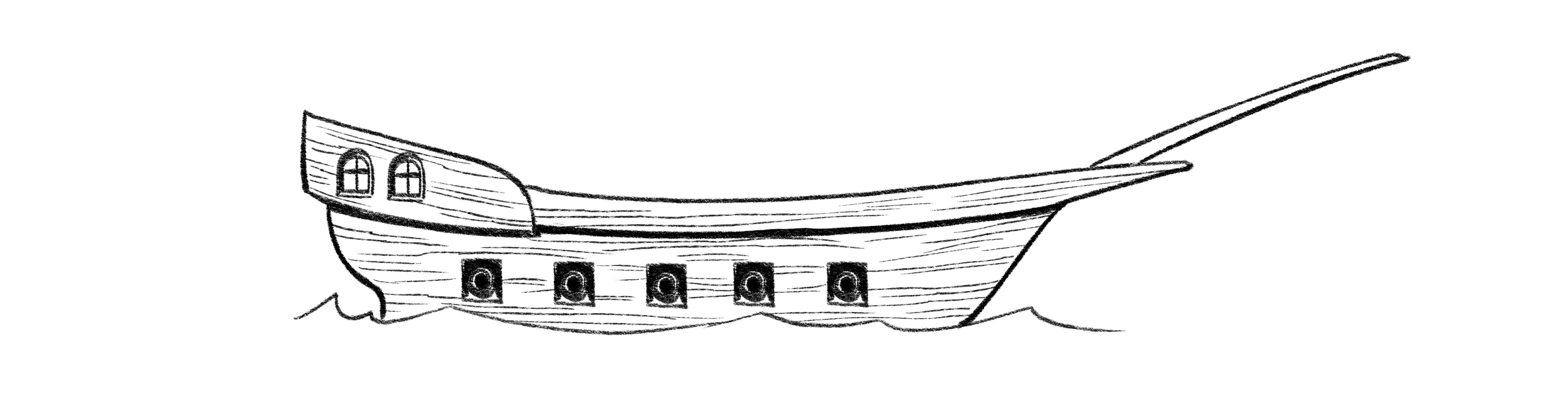 Illustrazione in bianco e nero di una nave