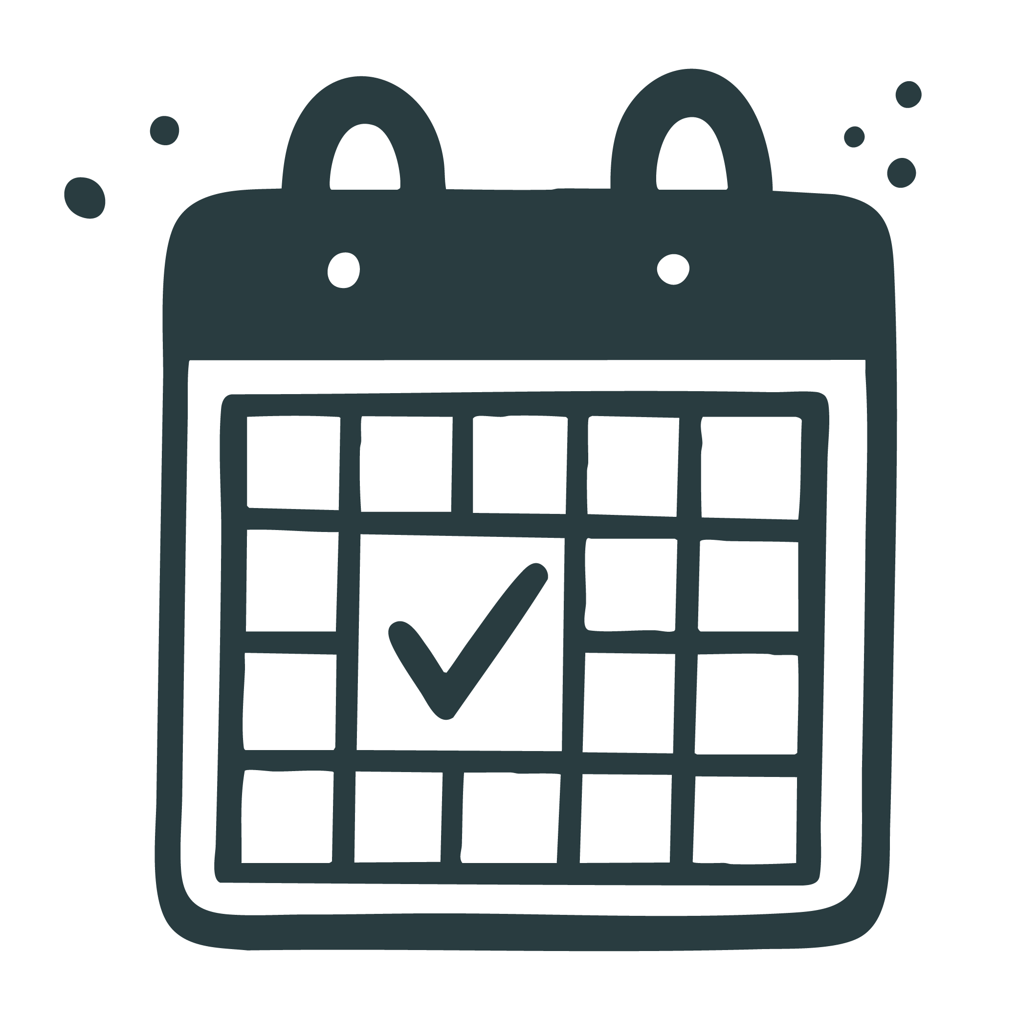 Calendar icon with a checkmark indicating a scheduled or completed task.