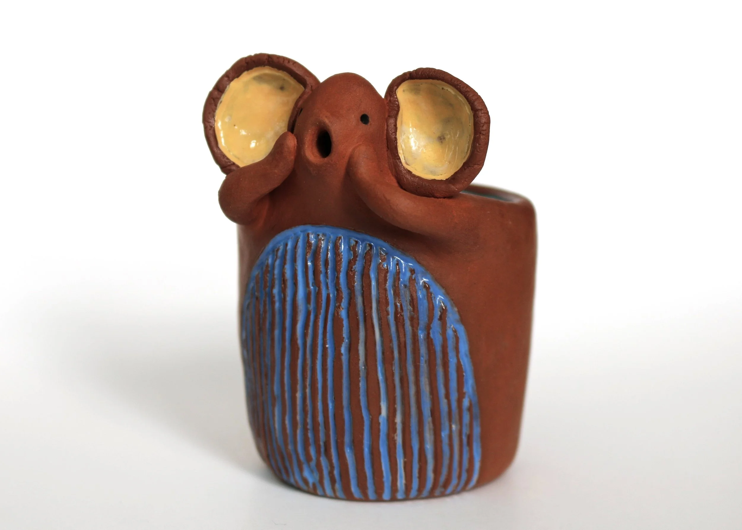 Tell Me Everything, 2025, 3 x 2.5 x 2 inches, earthenware, electric-fired, cone 02

(A whistle cup that wheedles out your deepest confessions.)