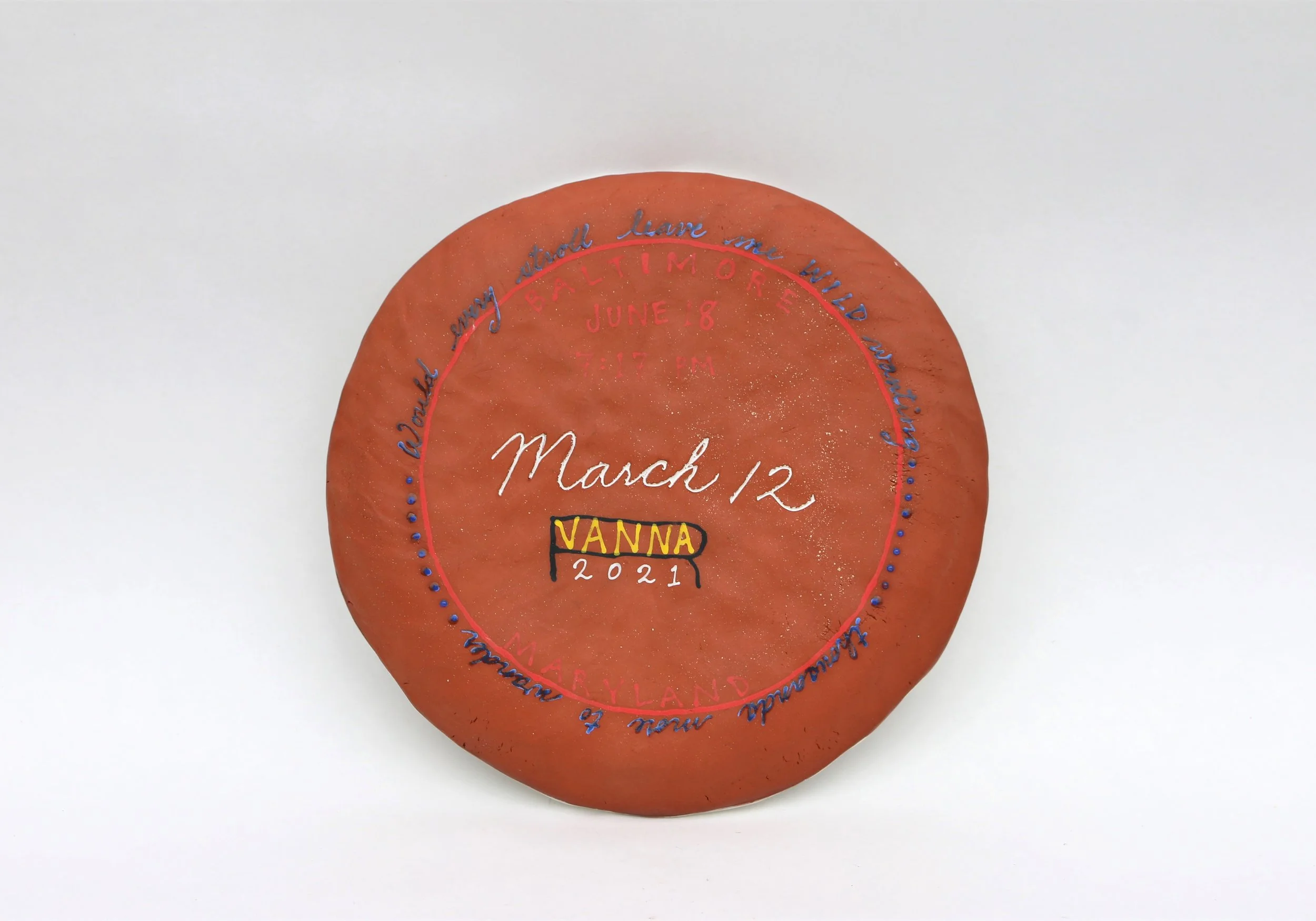 Thousands More to Wander, 2021, 6.5 x 6.5 x 0.5 inches, earthenware (Bottom)