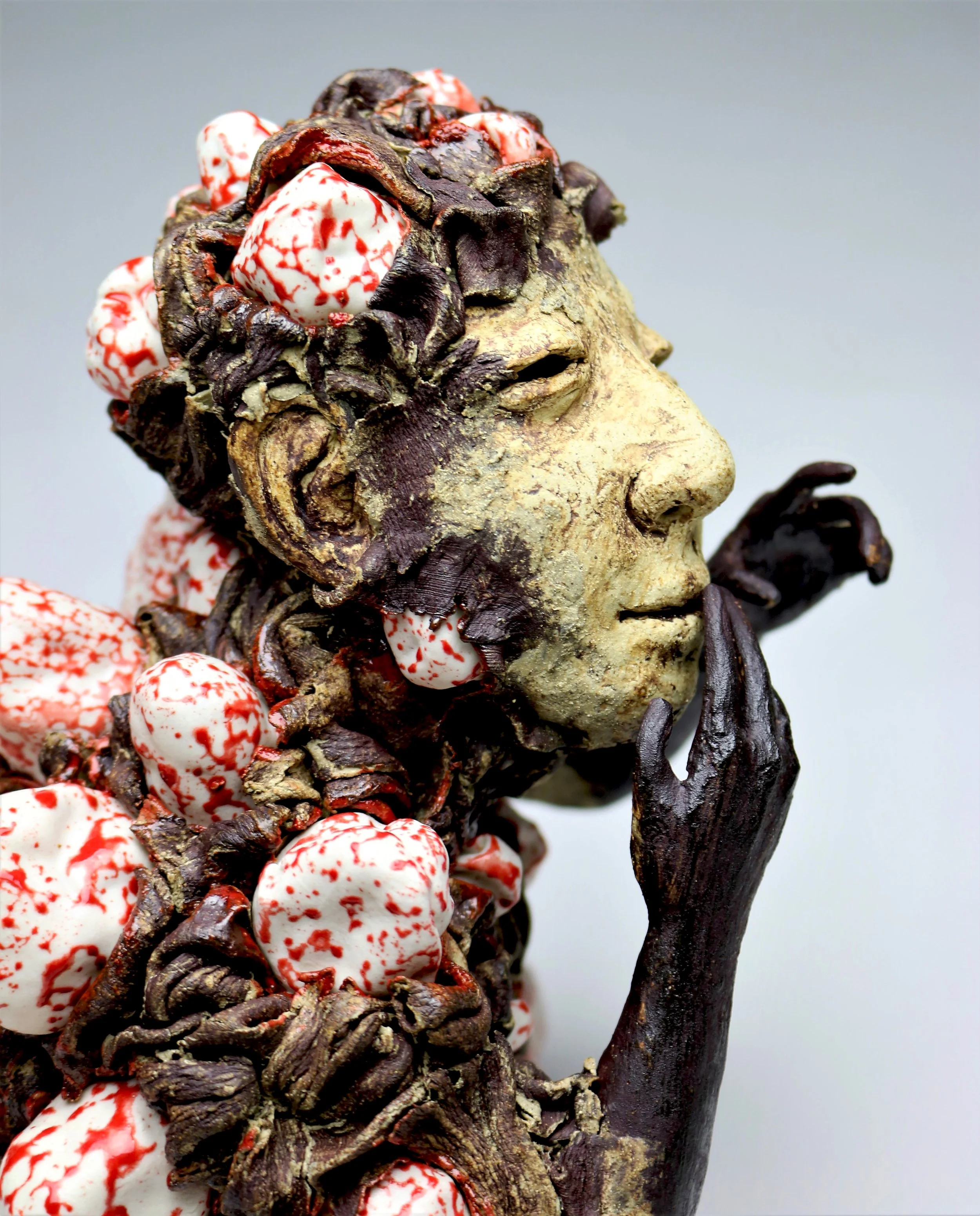 Something's Not Right, 2021, 6 x 8 x 10 inches, stoneware, porcelain, and internal LED components, electric-fired, cone 7