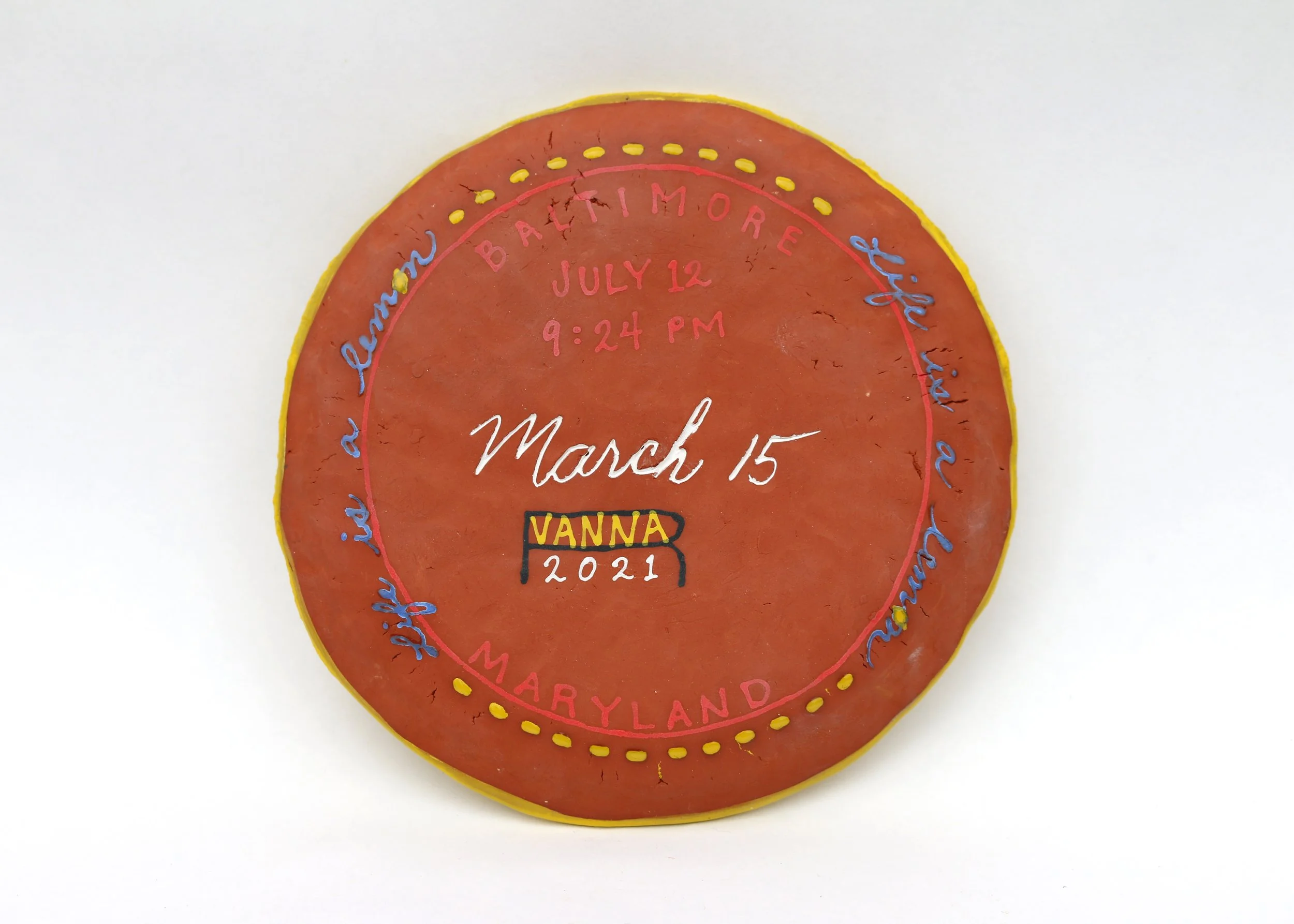 Life is a Lemon, 2021, 6.5 x 6.5 x 0.5 inches, earthenware  (Bottom)